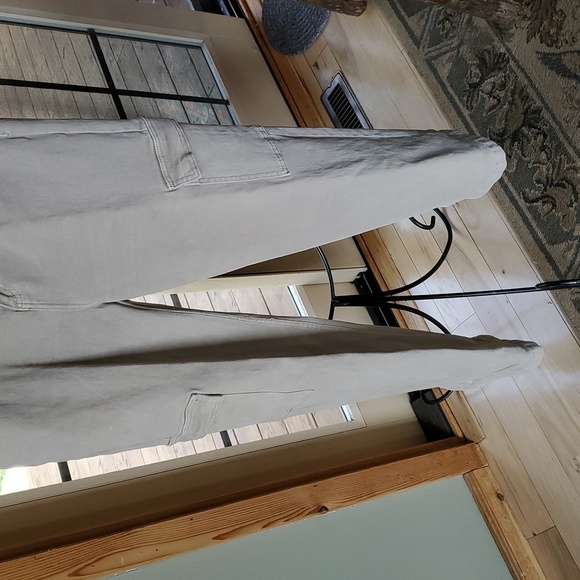 Risen Jeans Cargo Tan High Rise Wide Leg Sz 15 W32 Pants w Trendy Hem Hack - Picture 4 of 14